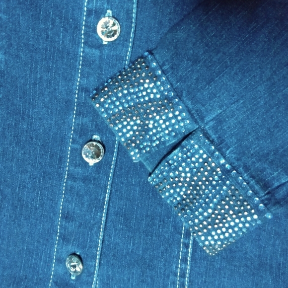 NWOT Quacker Factory Rhinestone Denim Jacket Blue L - Picture 6 of 7